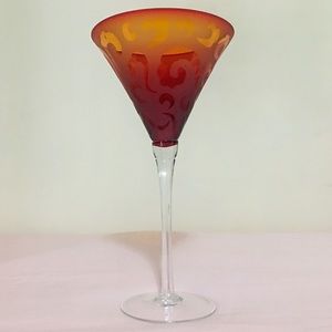 Exquisite Red & Amber Etched/Frosted Martini Glass